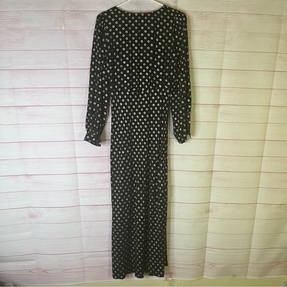 Rixo Mavis Black Gold‎ Foil-Print Maxi V-Neck Dress Size XS US4 - Picture 7 of 7
